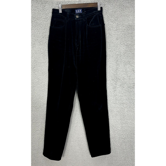 Vtg Gap Velvet Pants Womens 4 Black Straight Leg High Rise Whimsigoth 90s Retro‎ - Picture 1 of 7